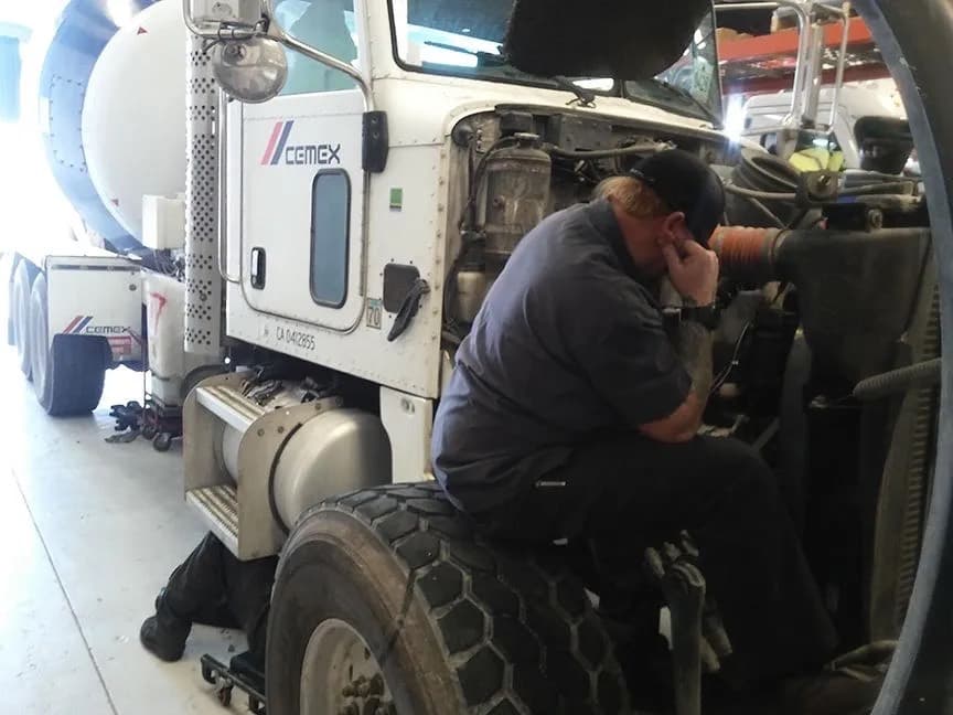 Class 8 truck on a heavy-duty alignment rack in the Fairfield shop
